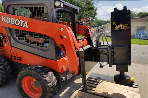 skid steer with post driver rental|towable post pounder rental.